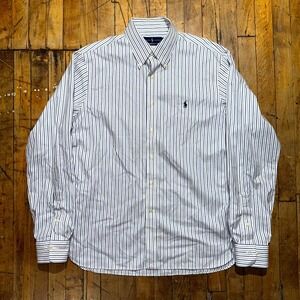 Ralph Lauren Dress Shirt Men's 16.5 White Blue Stripe Pony Logo Button Down